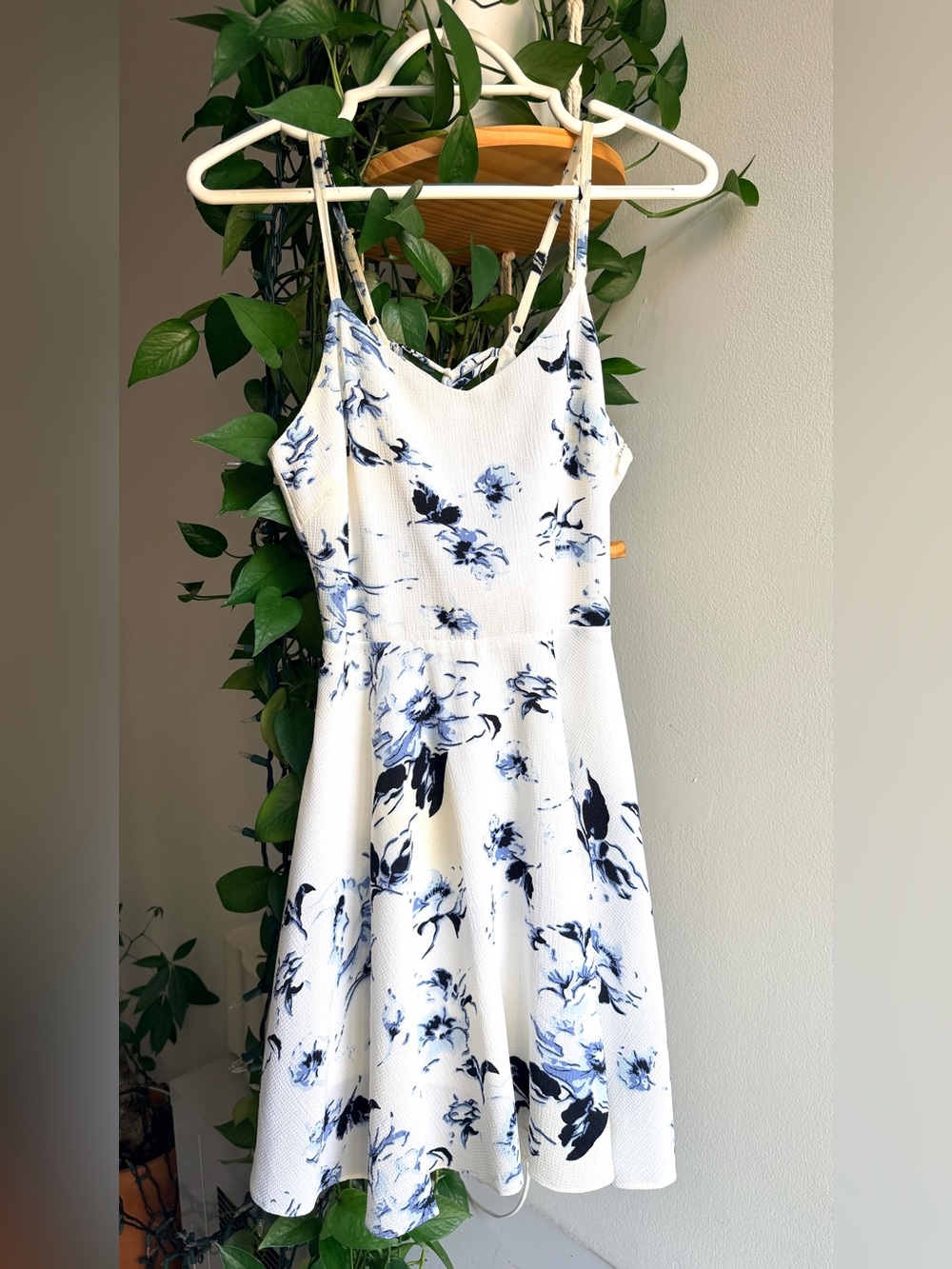 tea n rose White Mini Dress with Blue Floral Print